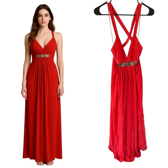 Tibi NEW Jeweled Red Orange Silk Gown - Picture 1 of 11